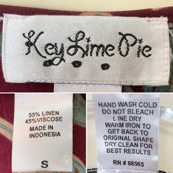 KEY LIME PIE Wine Floral Beads Linen Boho Kimono S - Picture 8 of 8